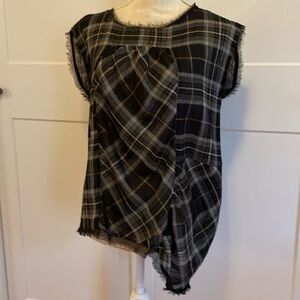 Anthropologie ANNA SUI Women’s XS Black Metallic Plaid Sleeveless Top Blouse